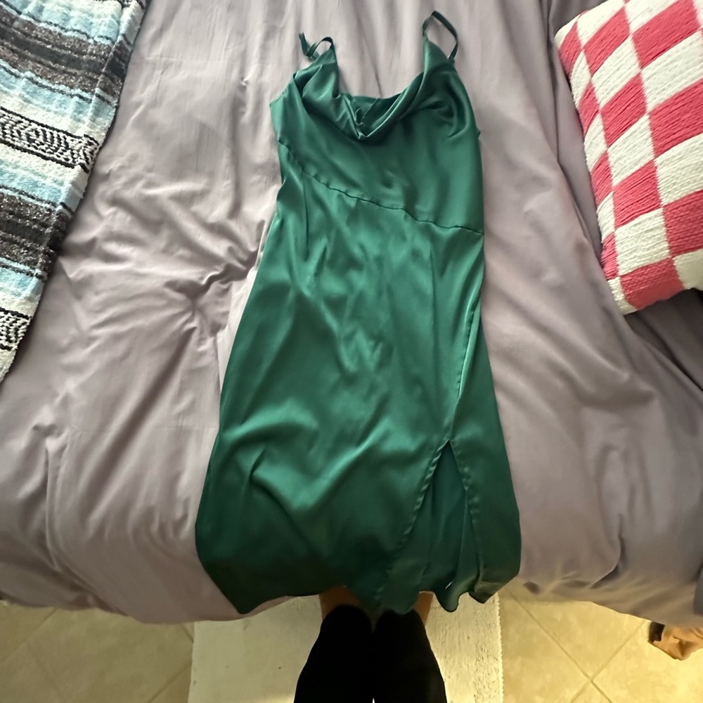 Chic Satin Slip Dress in Emerald